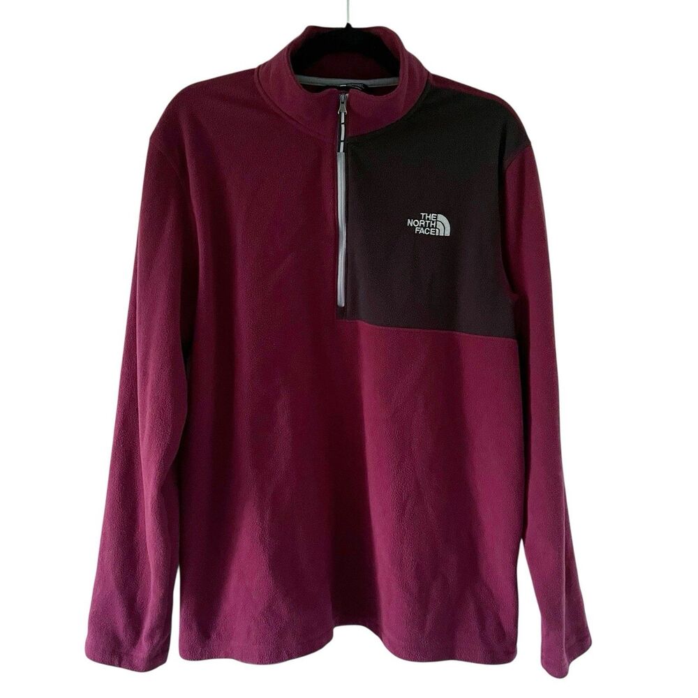 The North Face Men's 1/4 Zip Pullover Fleece Burgundy Maroon Black L Large